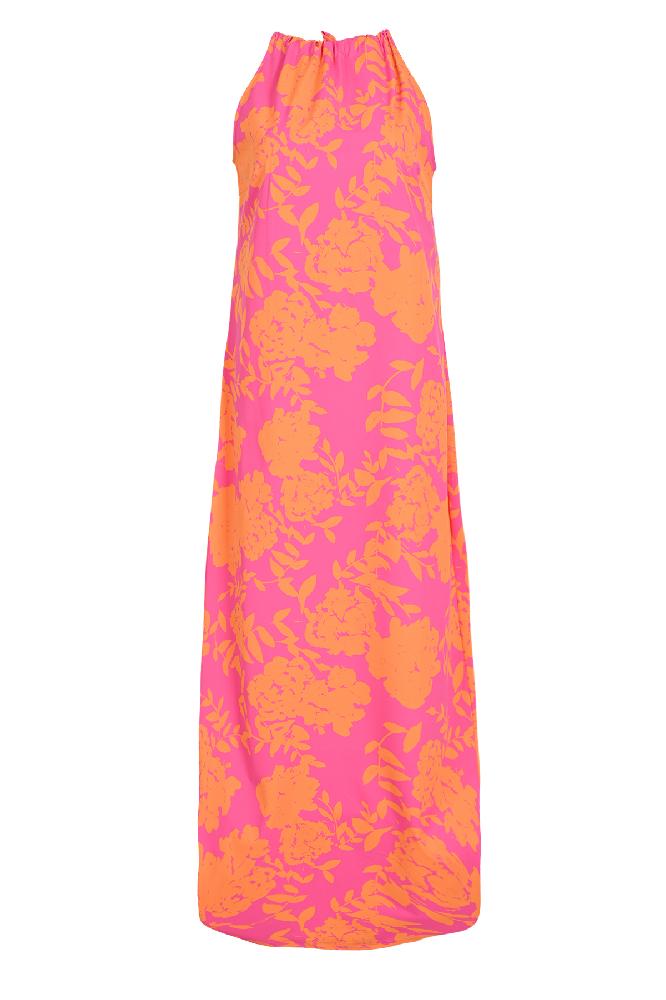 Mouwloze lange jurk welke komt in twee leuke prints, 'Sunny flower' en 'Arctic blue'. 