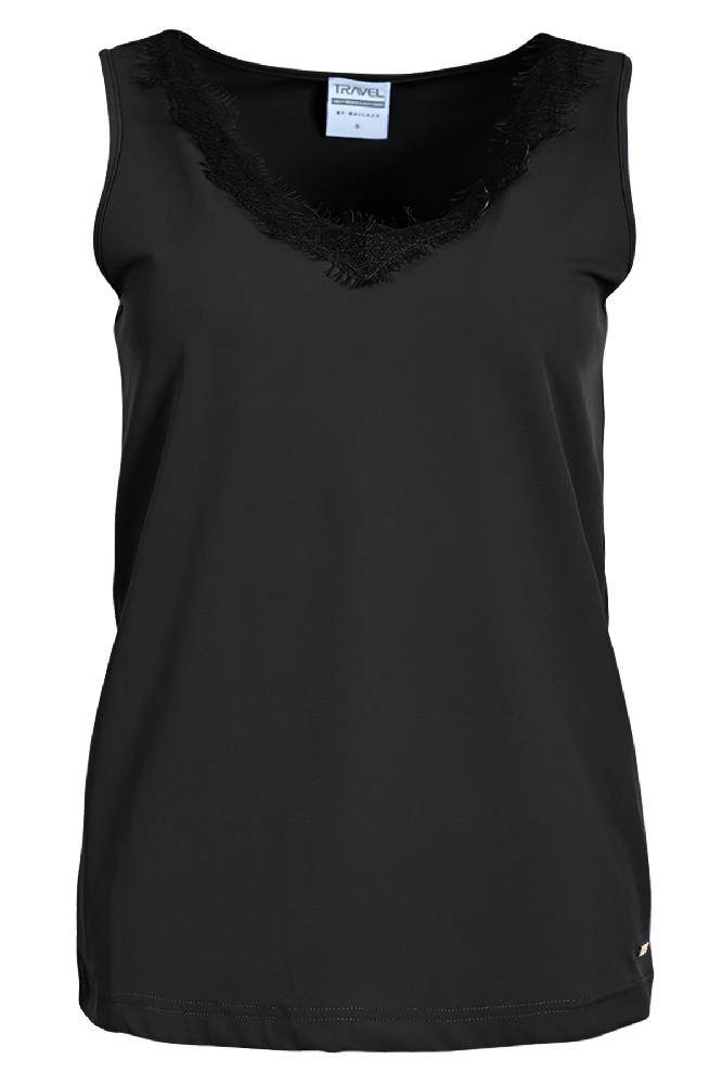 De 'Seran' top is een Mouwloze V-hals top met afwerking in de V-hals. Hij is verkrijgbaar in vijf kleuren. 
