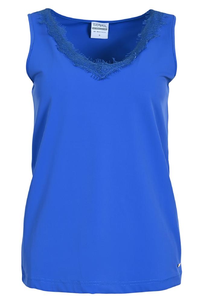 De 'Seran' top is een Mouwloze V-hals top met afwerking in de V-hals. Hij is verkrijgbaar in vijf kleuren. 
