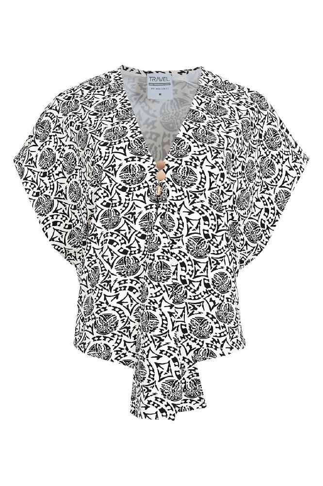 Deze leuke knoop blouse gaat bij de naam 'Roses' en komt in twee verschillende leuke printjes. Hij is lekker soepel en ruim in de fit en heeft een lage V-hals. 