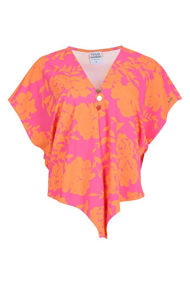 Deze leuke knoop blouse gaat bij de naam 'Roses' en komt in twee verschillende leuke printjes. Hij is lekker soepel en ruim in de fit en heeft een lage V-hals. 