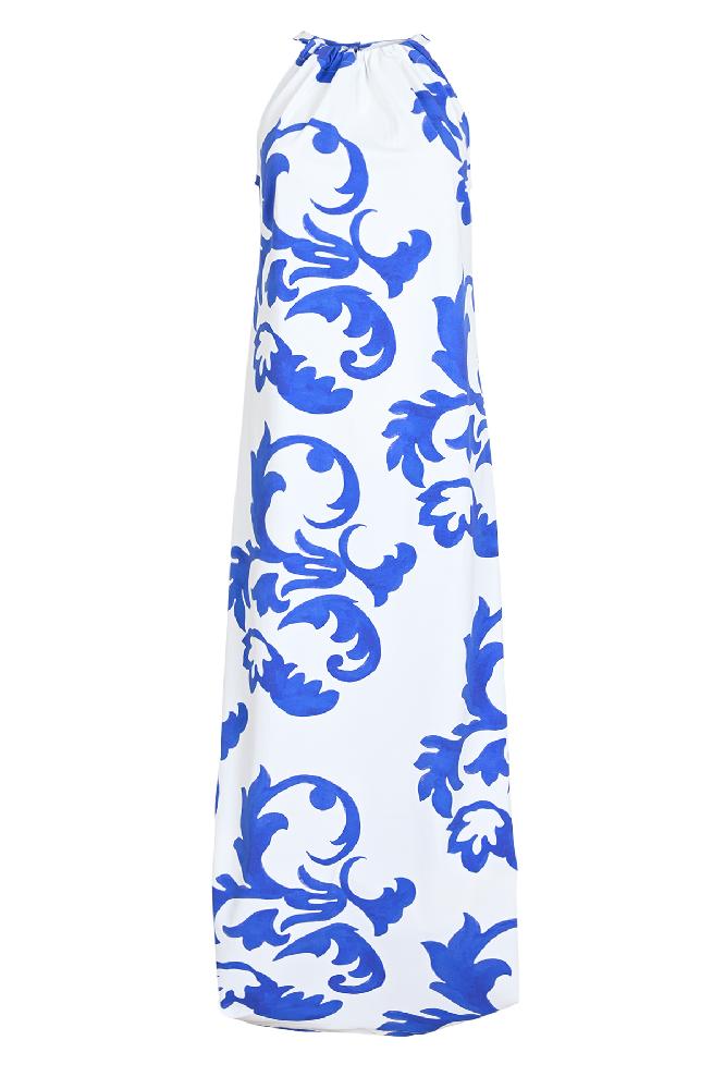 Mouwloze lange jurk welke komt in twee leuke prints, 'Sunny flower' en 'Arctic blue'. 